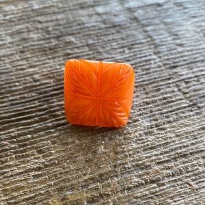 Vintage deeply carved Bakelite flower ring orange butter scotch egg yoke boho